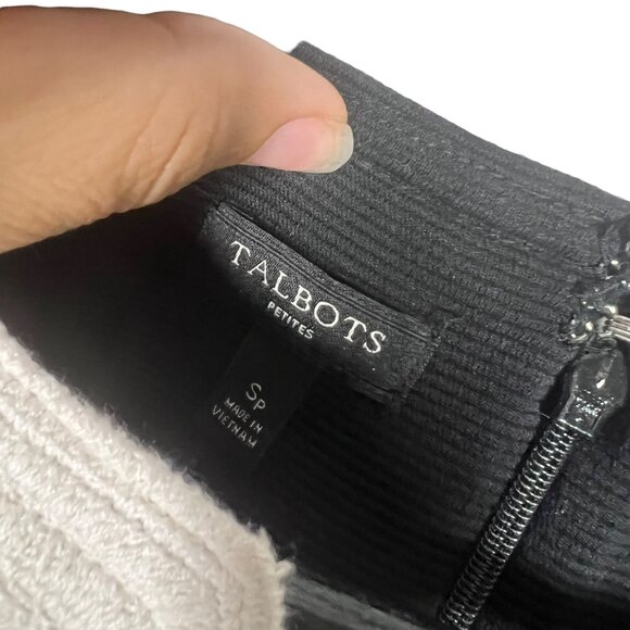 Talbots Black White Textured Short Sleeve Sheath Below Knee Dress Small Petite - Picture 5 of 10